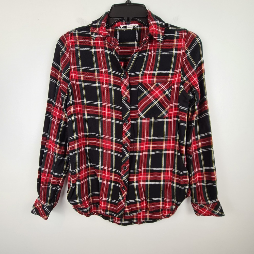 Beach Lunch Lounge Women's Plaid Button Down Shirt XS Long Sleeve Multicolor